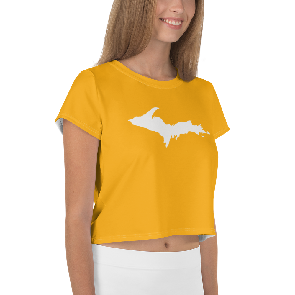 Michigan Upper Peninsula Crop Top (w/ UP Outline) | Sporty - Birch Leaf Orange