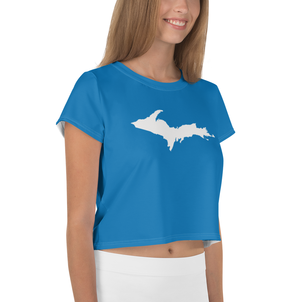 Michigan Upper Peninsula Crop Top (w/ UP Outline) | Sporty - Azure