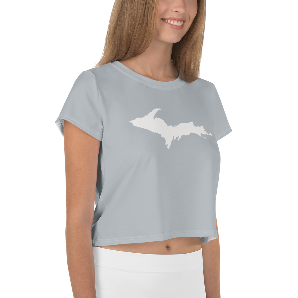 Michigan Upper Peninsula Crop Top (w/ UP Outline) | Sporty - Silver