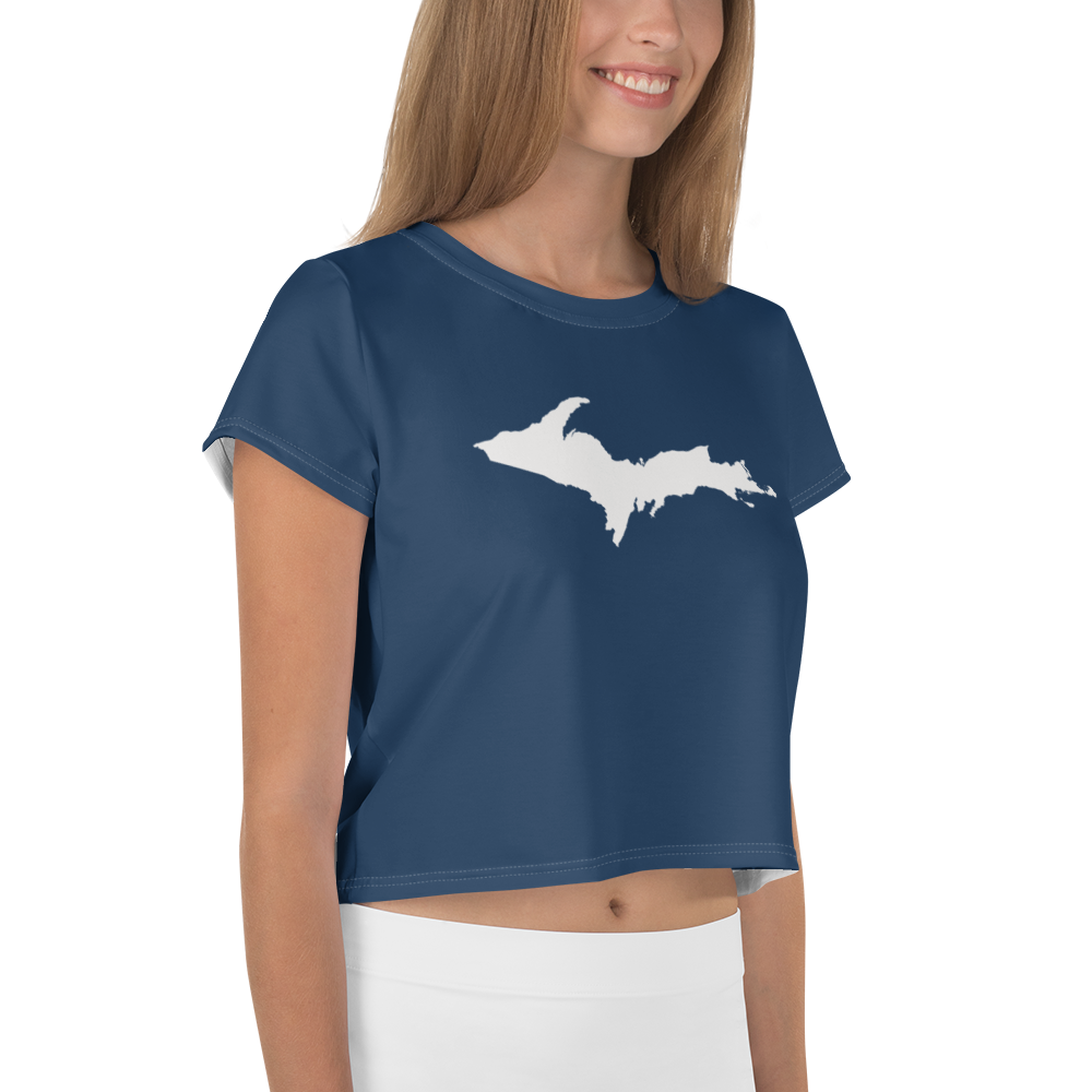 Michigan Upper Peninsula Crop Top (w/ UP Outline) | Sporty - Navy