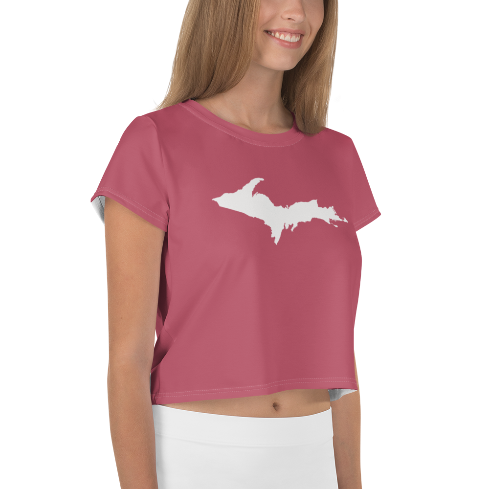 Michigan Upper Peninsula Crop Top (w/ UP Outline) | Sporty - Popstar Pink