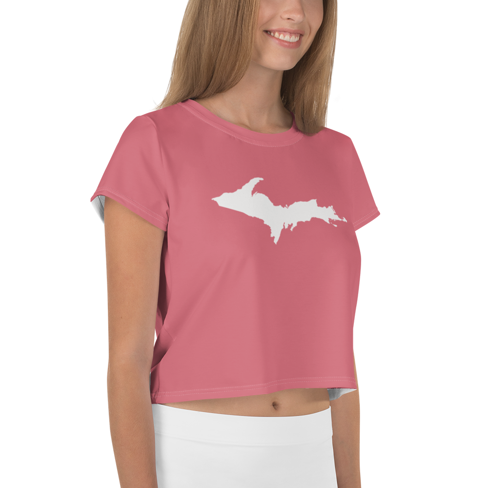 Michigan Upper Peninsula Crop Top (w/ UP Outline) | Sporty - Watermelon Pink