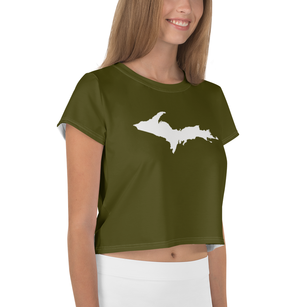 Michigan Upper Peninsula Crop Top (w/ UP Outline) | Sporty - Military Green