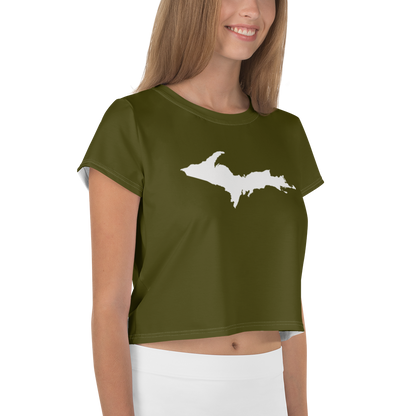 Michigan Upper Peninsula Crop Top (w/ UP Outline) | Sporty - Military Green