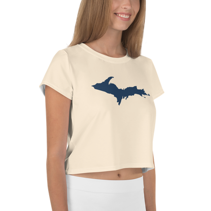 Michigan Upper Peninsula Crop Top (w/ UP Outline) | Sporty - Champagne White