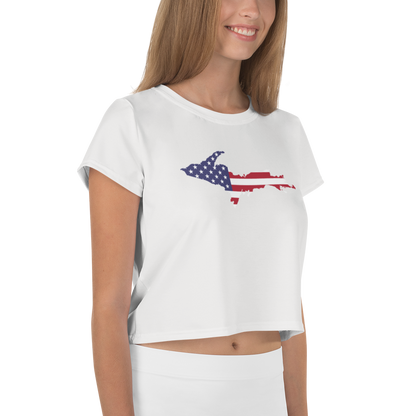 Michigan Upper Peninsula Crop Top (w/ UP USA Flag) | Sporty - Birch Bark White