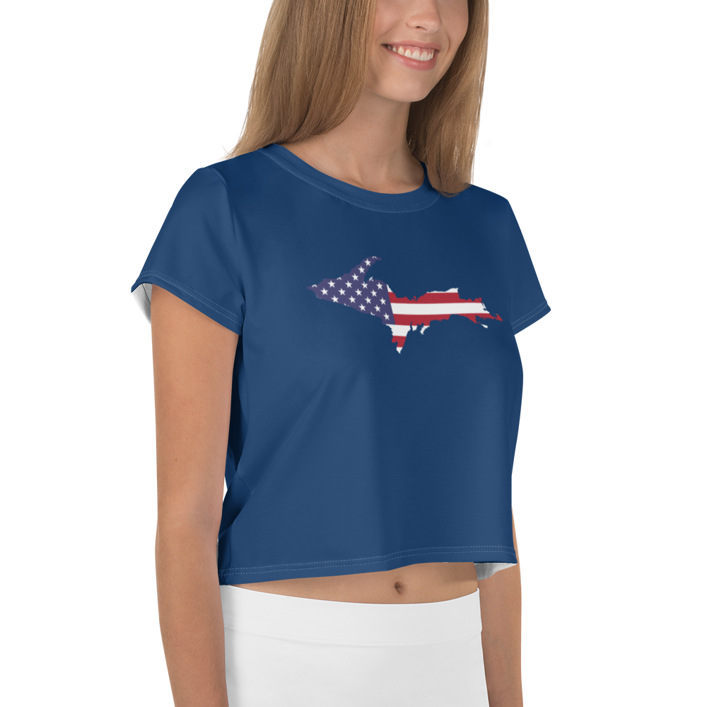 Michigan Upper Peninsula Crop Top (w/ UP USA Flag) | Sporty - Old Glory Blue