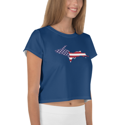 Michigan Upper Peninsula Crop Top (w/ UP USA Flag) | Sporty - Old Glory Blue