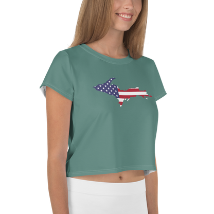 Michigan Upper Peninsula Crop Top (w/ UP USA Flag) | Sporty - Copper Green