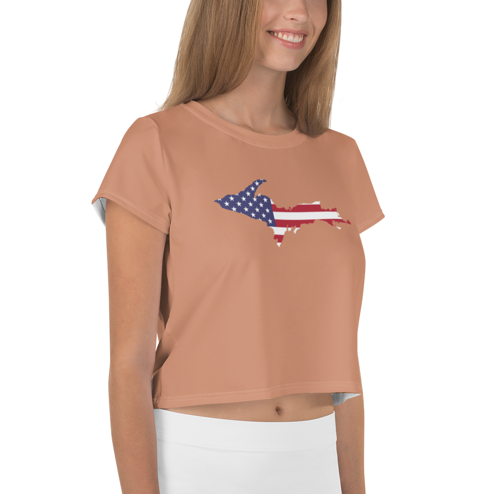 Michigan Upper Peninsula Crop Top (w/ UP USA Flag) | Sporty - Copper Color