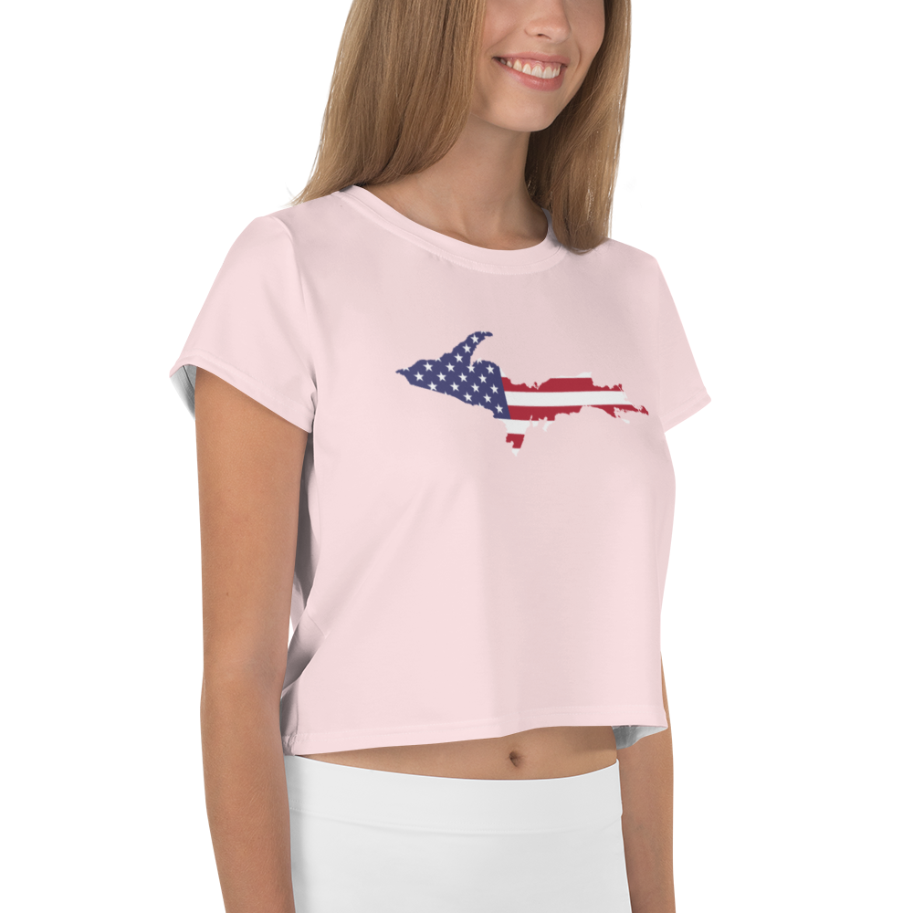 Michigan Upper Peninsula Crop Top (w/ UP USA Flag) | Sporty - Pale Pink