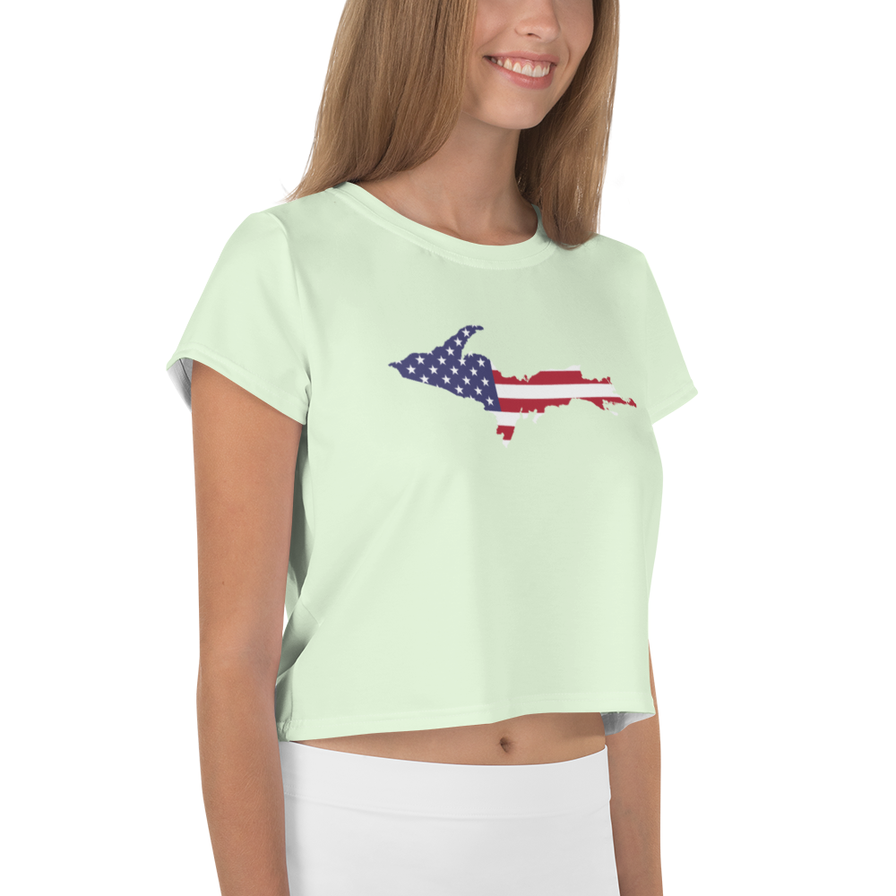 Michigan Upper Peninsula Crop Top (w/ UP USA Flag) | Sporty - Dew Green