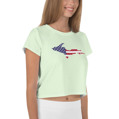 Michigan Upper Peninsula Crop Top (w/ UP USA Flag) | Sporty - Dew Green