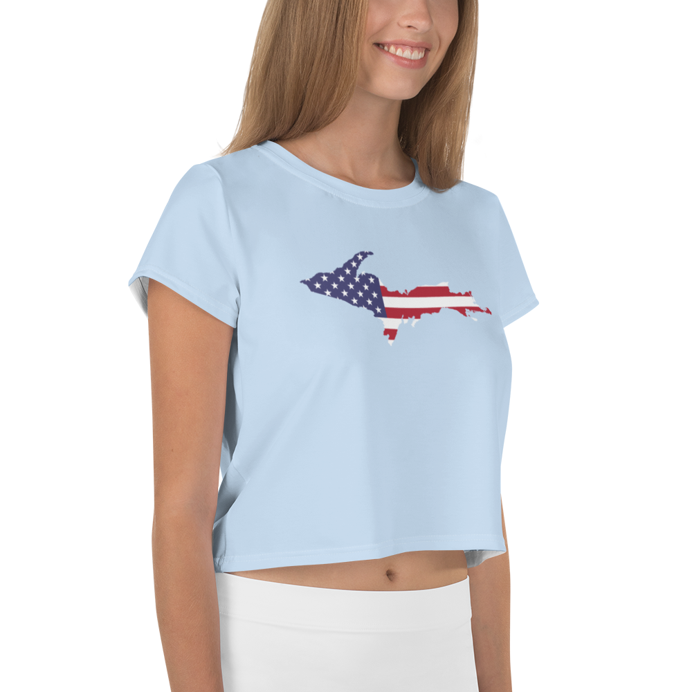 Michigan Upper Peninsula Crop Top (w/ UP USA Flag) | Sporty - Light Blue