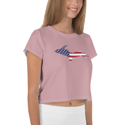 Michigan Upper Peninsula Crop Top (w/ UP USA Flag) | Sporty - Cherry Blossom Pink