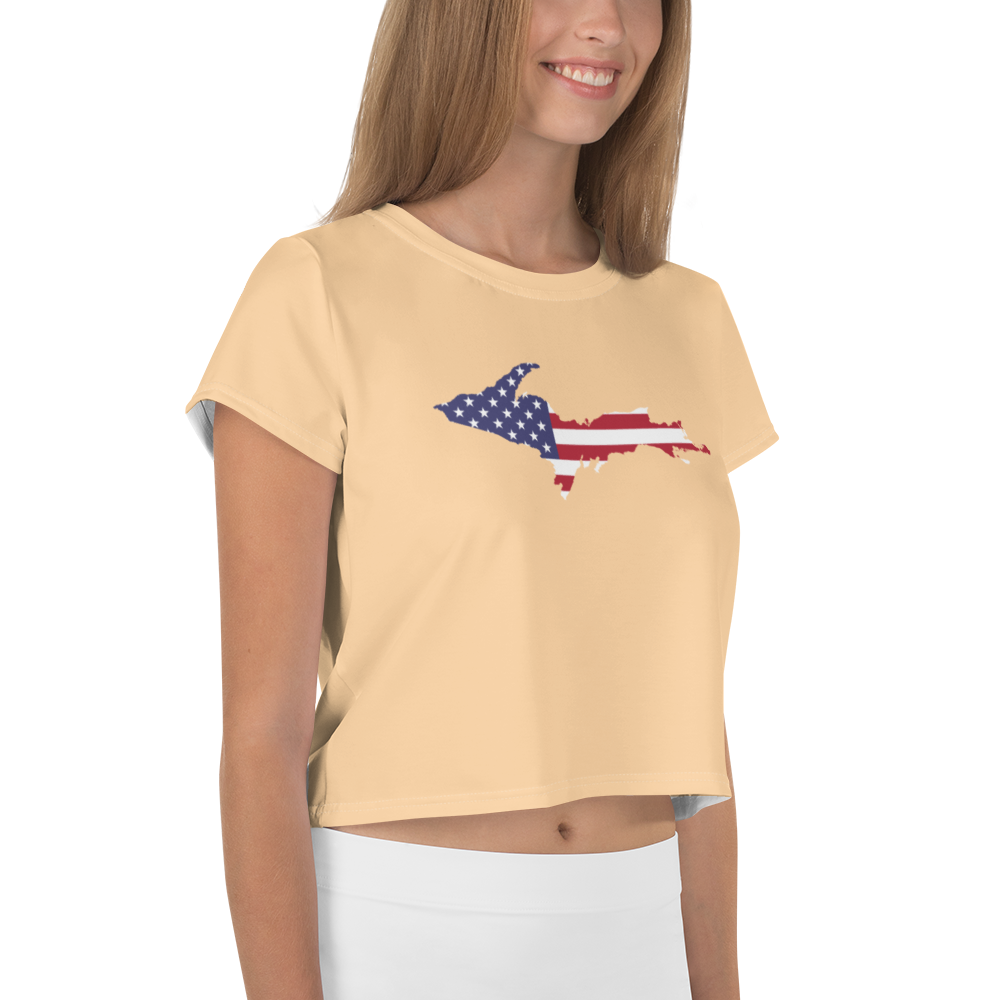 Michigan Upper Peninsula Crop Top (w/ UP USA Flag) | Sporty - Pale Apricot