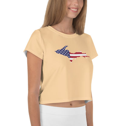 Michigan Upper Peninsula Crop Top (w/ UP USA Flag) | Sporty - Pale Apricot