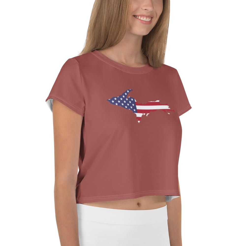 Michigan Upper Peninsula Crop Top (w/ UP USA Flag) | Sporty - Ore Dock Red