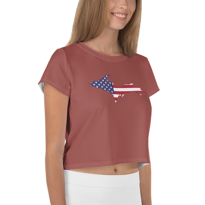 Michigan Upper Peninsula Crop Top (w/ UP USA Flag) | Sporty - Ore Dock Red