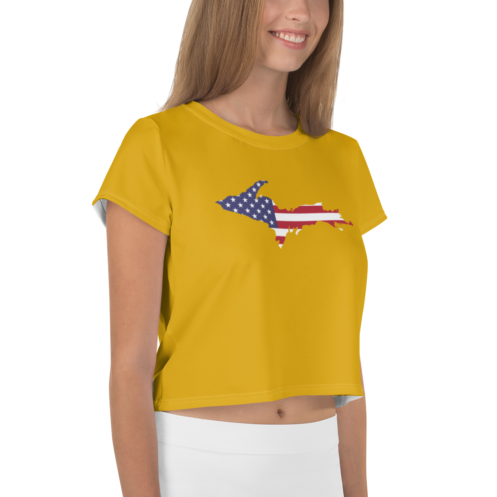 Michigan Upper Peninsula Crop Top (w/ UP USA Flag) | Sporty - Gold