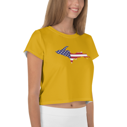 Michigan Upper Peninsula Crop Top (w/ UP USA Flag) | Sporty - Gold