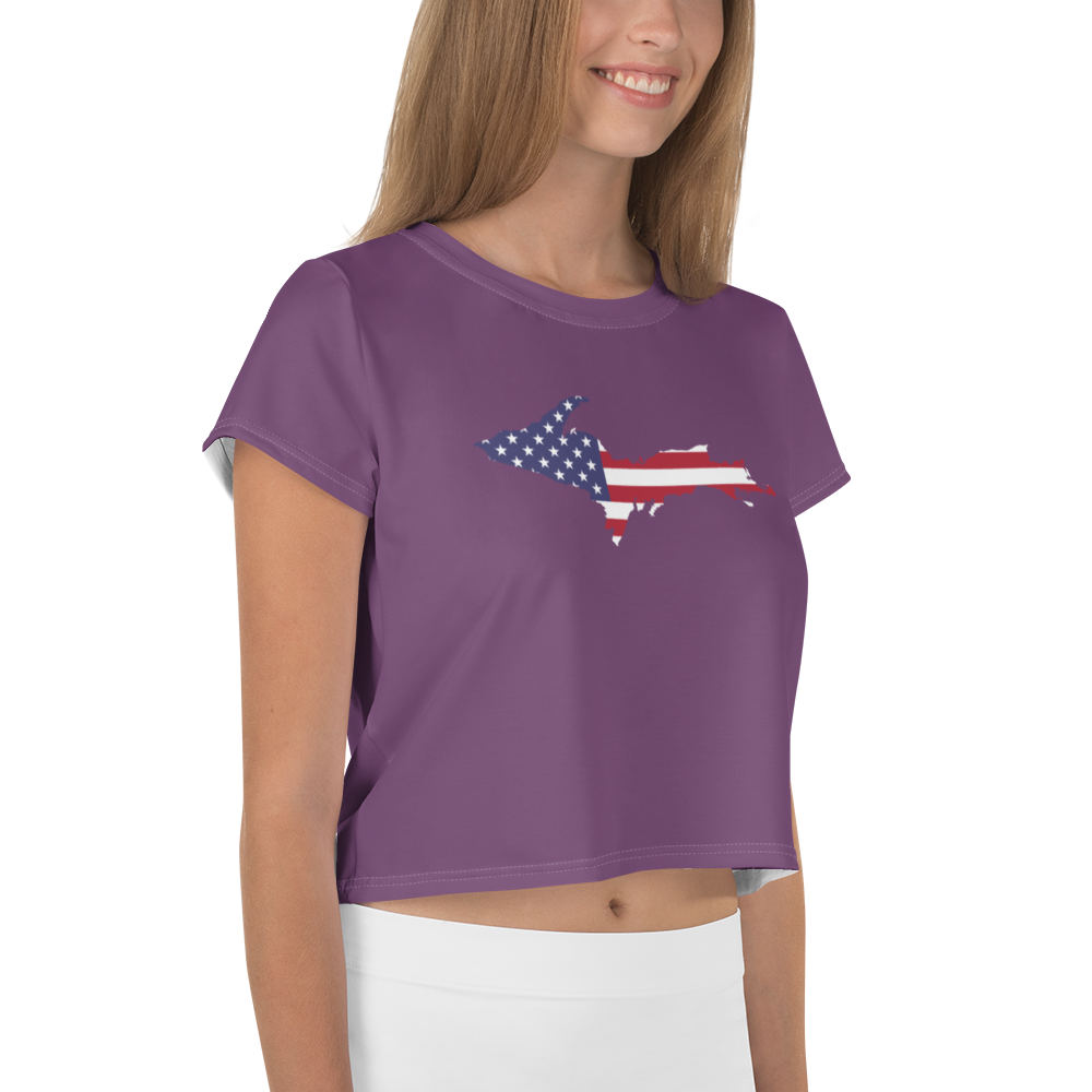 Michigan Upper Peninsula Crop Top (w/ UP USA Flag) | Sporty - Plum