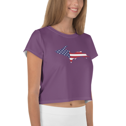 Michigan Upper Peninsula Crop Top (w/ UP USA Flag) | Sporty - Plum