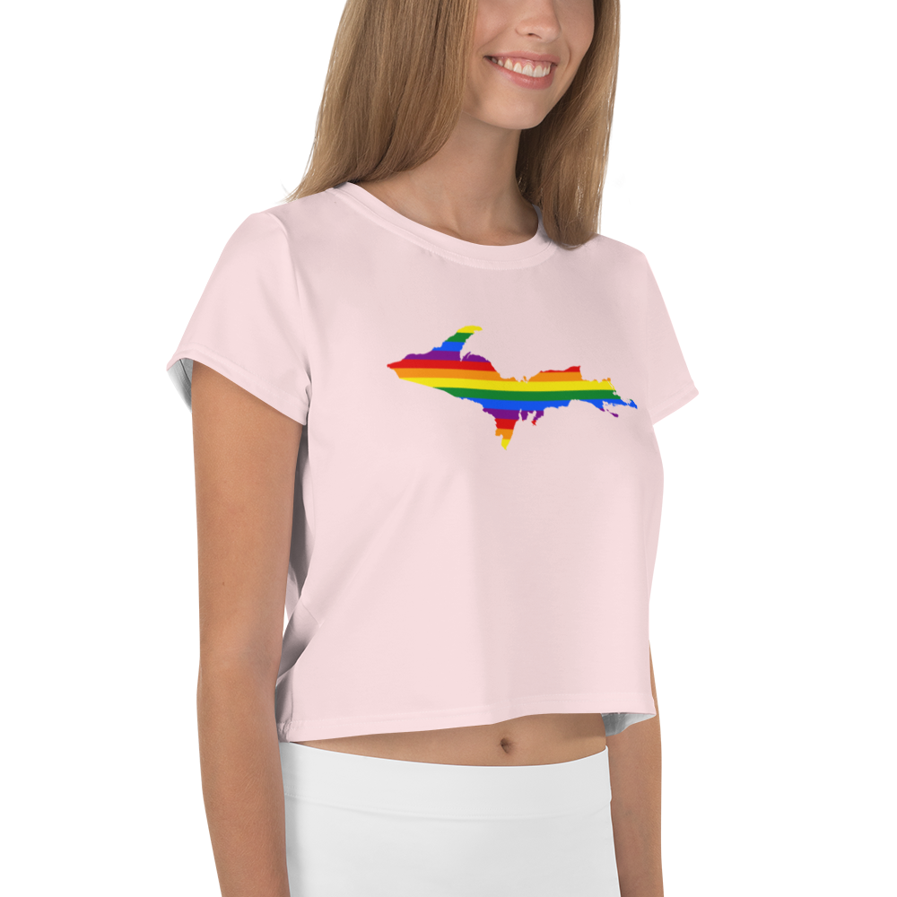 Michigan Upper Peninsula Crop Top (w/ UP Pride Flag) | Sporty - Pale Pink