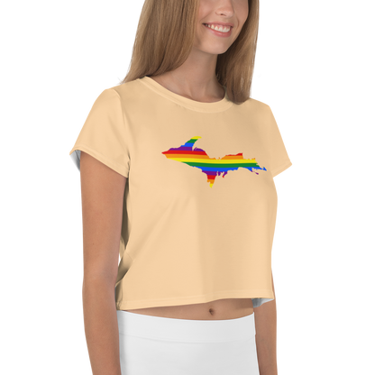 Michigan Upper Peninsula Crop Top (w/ UP Pride Flag) | Sporty - Pale Apricot