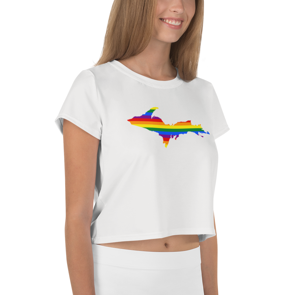 Michigan Upper Peninsula Crop Top (w/ UP Pride Flag) | Sporty - Birch Bark White