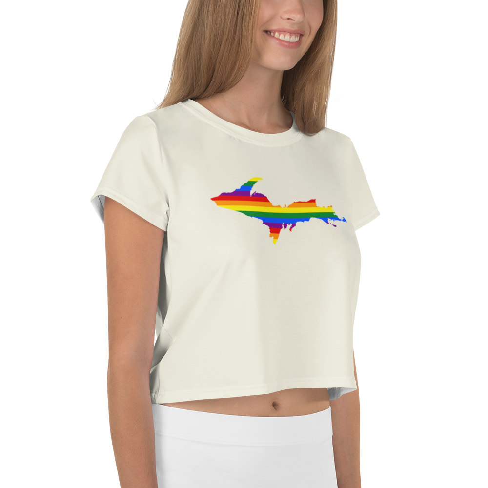 Michigan Upper Peninsula Crop Top (w/ UP Pride Flag) | Sporty - Ivory White