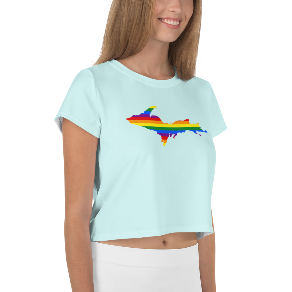 Michigan Upper Peninsula Crop Top (w/ UP Pride Flag) | Sporty - Cyan