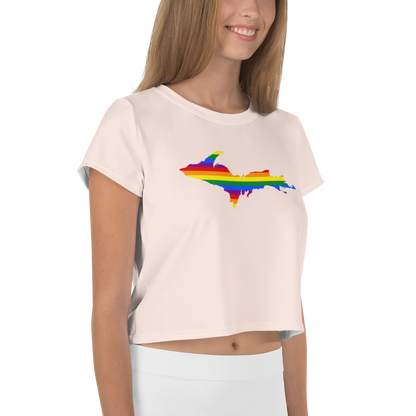 Michigan Upper Peninsula Crop Top (w/ UP Pride Flag) | Sporty - Champagne Pink