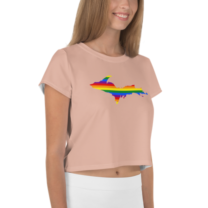 Michigan Upper Peninsula Crop Top (w/ UP Pride Flag) | Sporty - Pale Copper