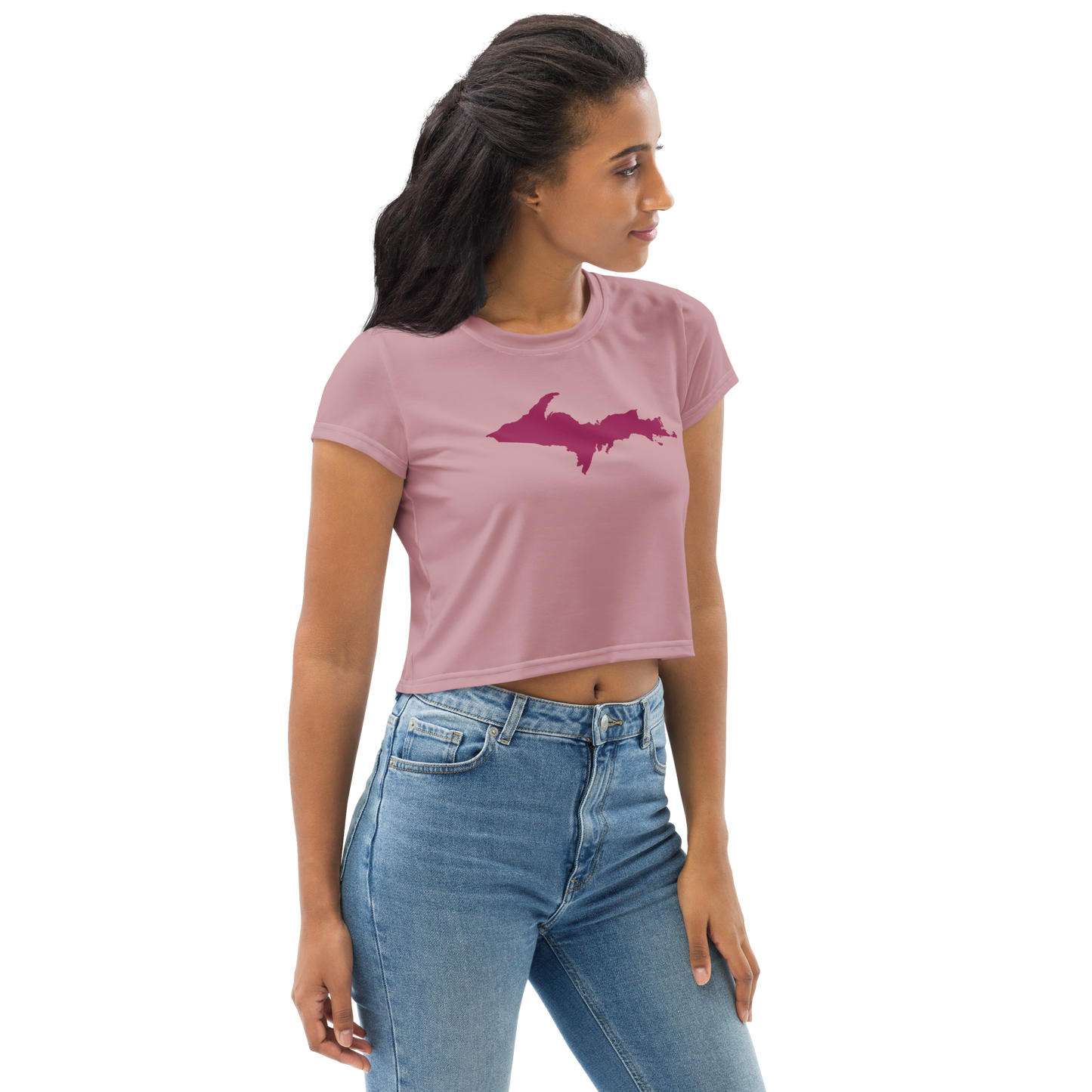 Michigan Upper Peninsula Crop Top (Ruby Outline) | Sporty - Cherry Blossom Pink