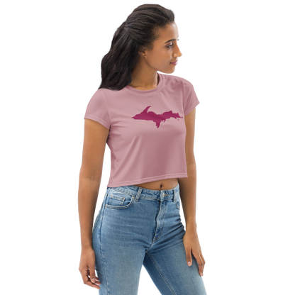 Michigan Upper Peninsula Crop Top (Ruby Outline) | Sporty - Cherry Blossom Pink