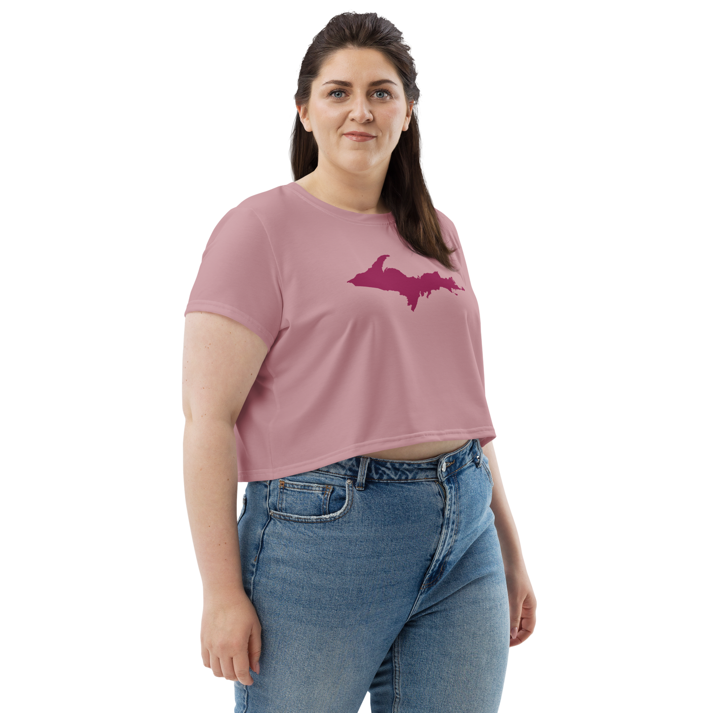 Michigan Upper Peninsula Crop Top (Ruby Outline) | Sporty - Cherry Blossom Pink