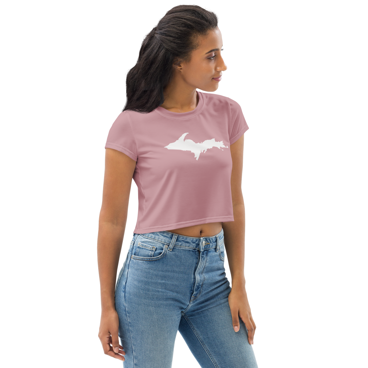 Michigan Upper Peninsula Crop Top (w/ UP Outline) | Sporty - Cherry Blossom Pink