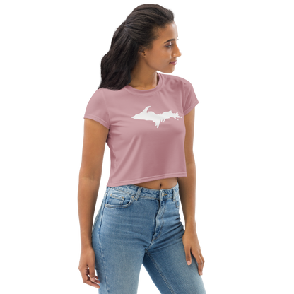 Michigan Upper Peninsula Crop Top (w/ UP Outline) | Sporty - Cherry Blossom Pink