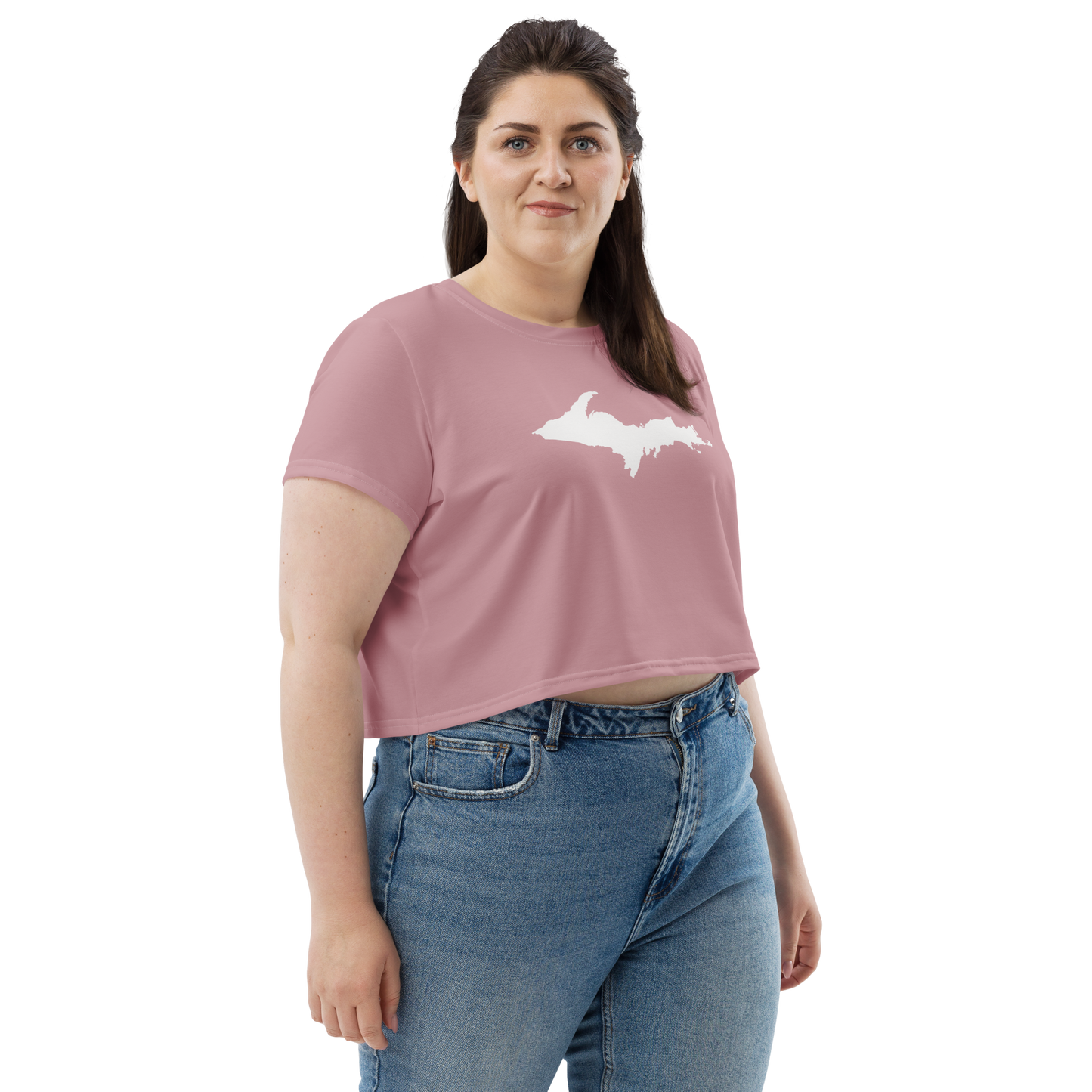 Michigan Upper Peninsula Crop Top (w/ UP Outline) | Sporty - Cherry Blossom Pink