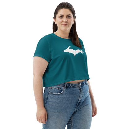 Michigan Upper Peninsula Crop Top (w/ UP Outline) | Sporty - Auburn Hills Teal