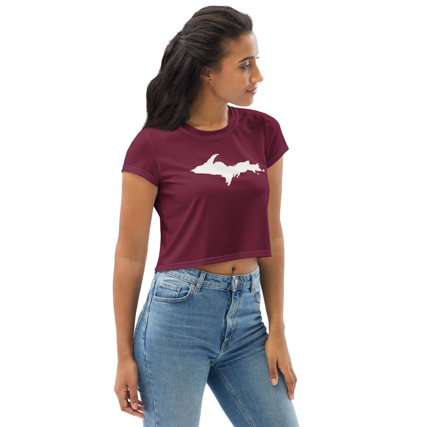 Michigan Upper Peninsula Crop Top (w/ UP Outline) | Sporty - Old Mission Burgundy