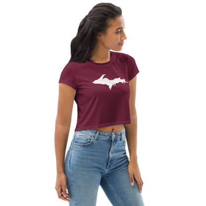 Michigan Upper Peninsula Crop Top (w/ UP Outline) | Sporty - Old Mission Burgundy