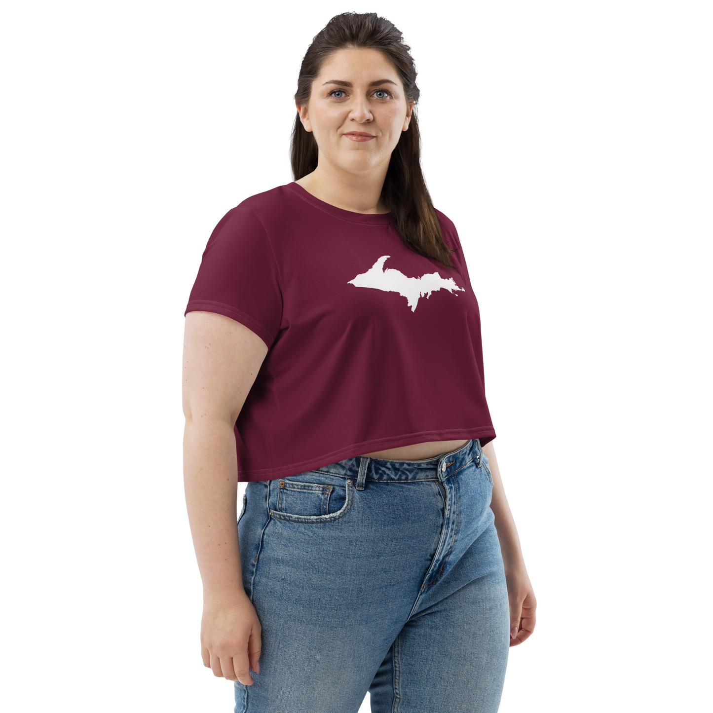 Michigan Upper Peninsula Crop Top (w/ UP Outline) | Sporty - Old Mission Burgundy