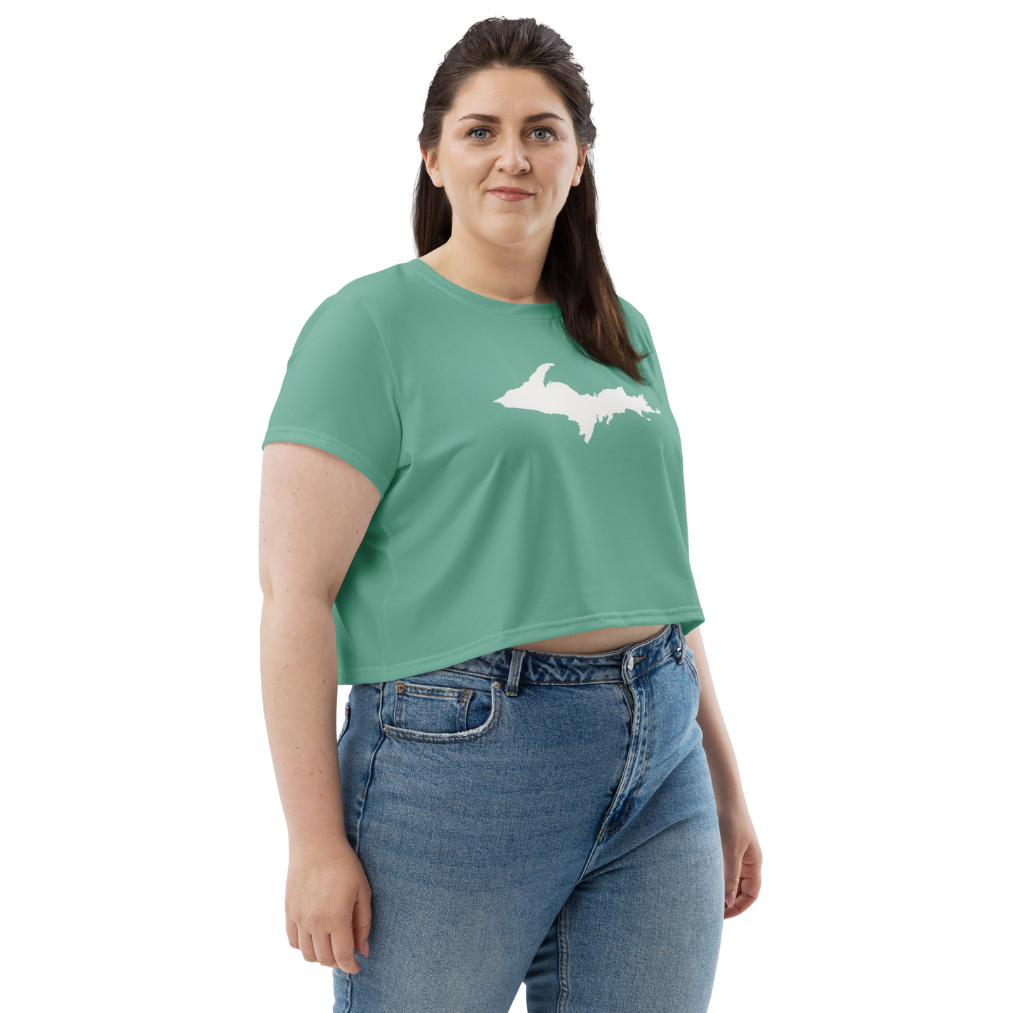 Michigan Upper Peninsula Crop Top (w/ UP Outline) | Sporty - Metallic Mint Green