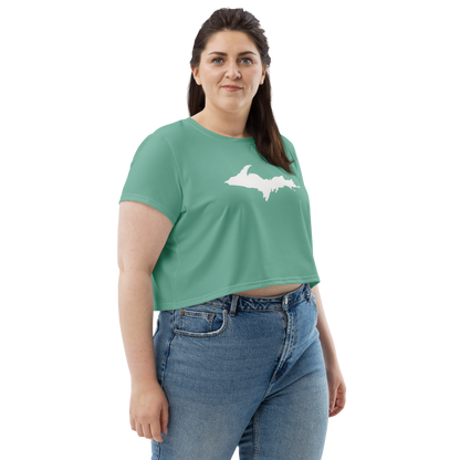 Michigan Upper Peninsula Crop Top (w/ UP Outline) | Sporty - Metallic Mint Green