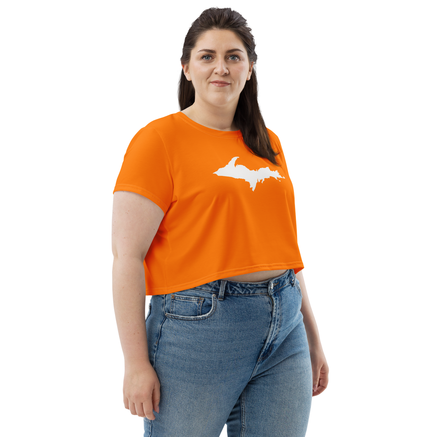 Michigan Upper Peninsula Crop Top (w/ UP Outline) | Sporty - Safety Orange