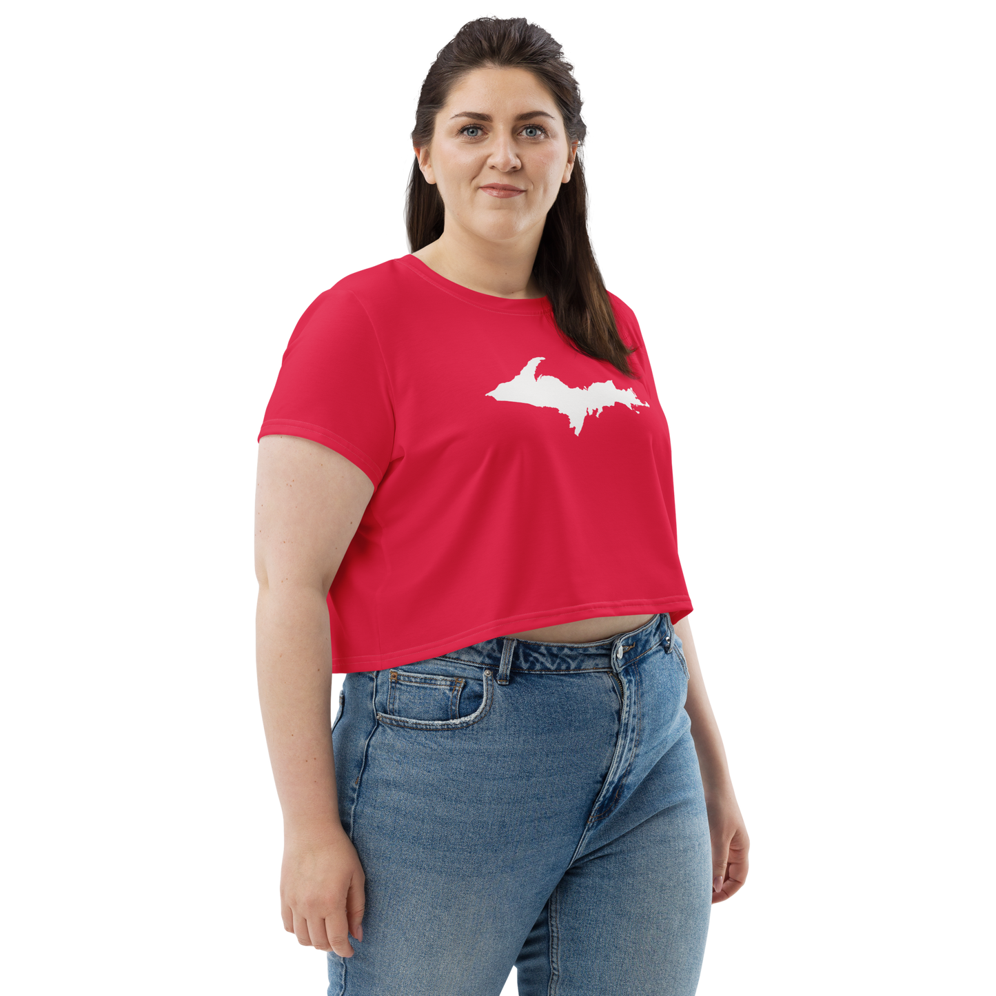 Michigan Upper Peninsula Crop Top (w/ UP Outline) | Sporty - Lighthouse Red