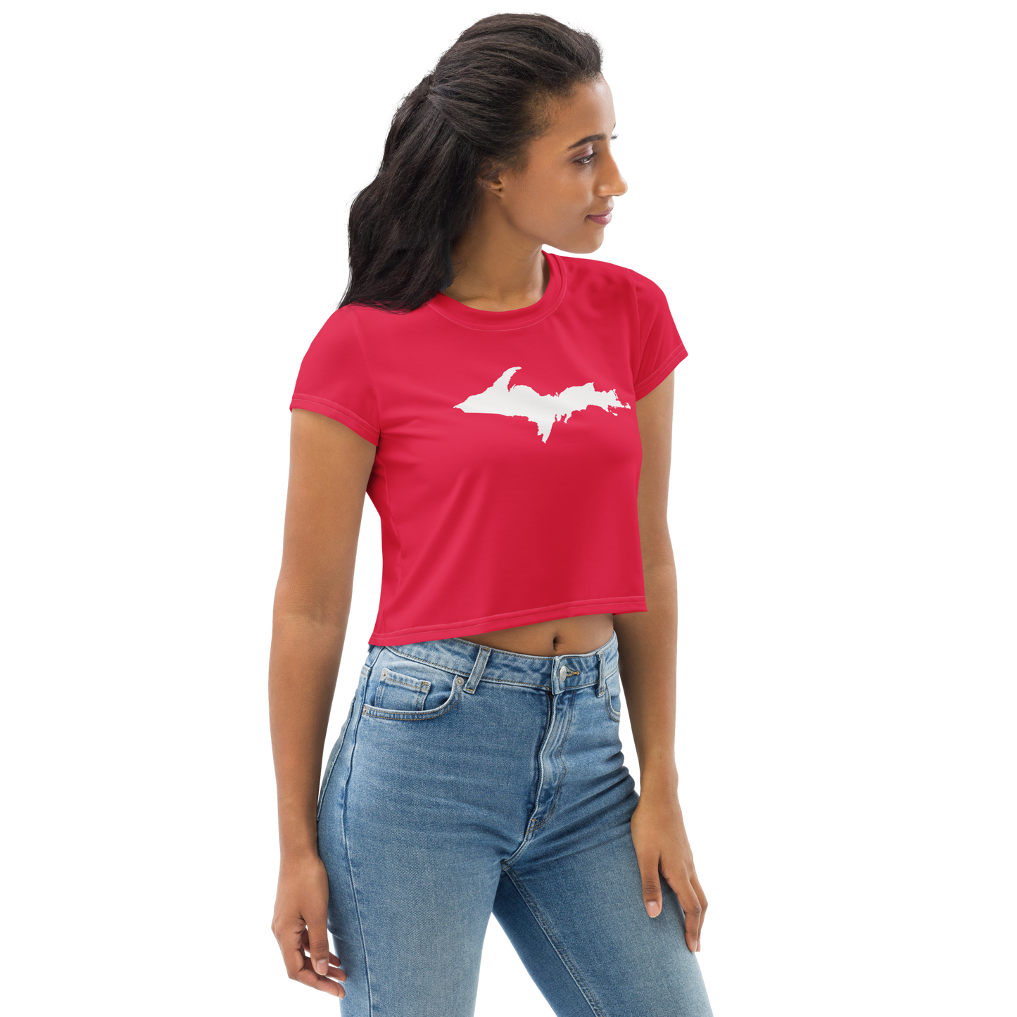 Michigan Upper Peninsula Crop Top (w/ UP Outline) | Sporty - Lighthouse Red