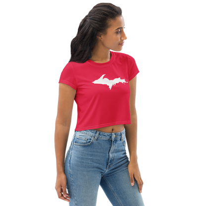 Michigan Upper Peninsula Crop Top (w/ UP Outline) | Sporty - Lighthouse Red